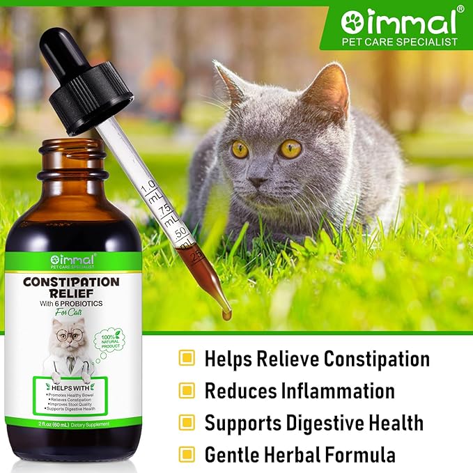 Cat Constipation Relief 2 fl oz, 100% Natural Cat Laxative with 6 Probiotics for Cats Constipation, Promotes Digestive Health, Laxative Constipation Relief, Cats Stool Softener