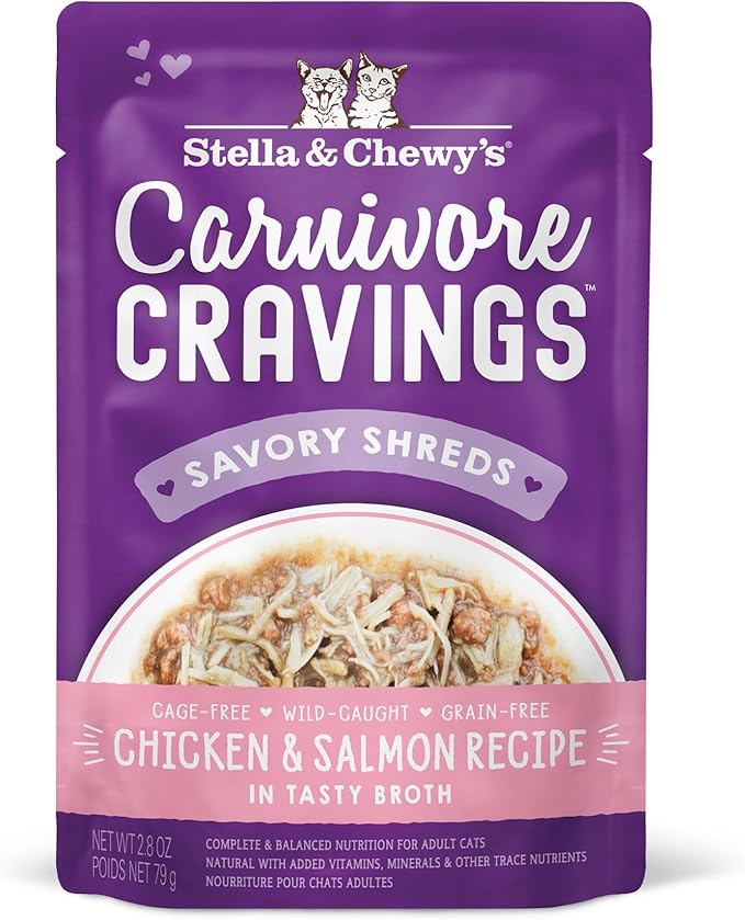 Stella & Chewy's Carnivore Cravings Wet Cat Food - Premium Pouches - Grain Free, High Protein Chicken & Salmon - Perfect For Picky Eaters - Complete Meal or Topper (2.8 oz, 24 Pack)