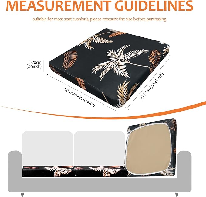 HANDONTIME Palm Tree Outdoor Cushion Covers 8pcs Black Couch Cushion Covers Replacement Patio Couch Cover Sofa Cover Indoor Patio Cushion for Outdoor Furniture Washable, Cover Only
