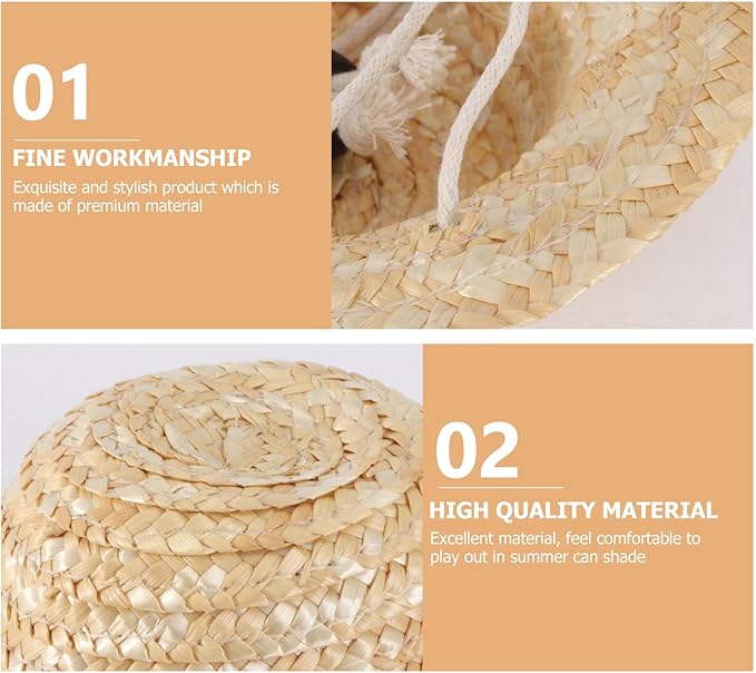 Pet Straw Sunshade Hat for Dogs and Cats, Woven Straw Hat with Cotton Rope, Small Size, Casual Outdoor Dress-up Accessory for Summer Pet Supplies Random Color