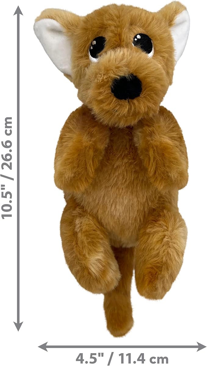 KONG Comfort Pups Low Stuffing Plush Fur and Crinkly Noise with Squeaker (Small, Peanut)