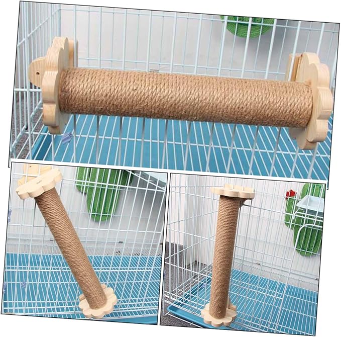 Cat Scratching Post Sisal Indoor Kitten Scratcher with Solid Wood Core 40cm Sturdy Wear-Resistant Scratching Pole for Cage and Home Use