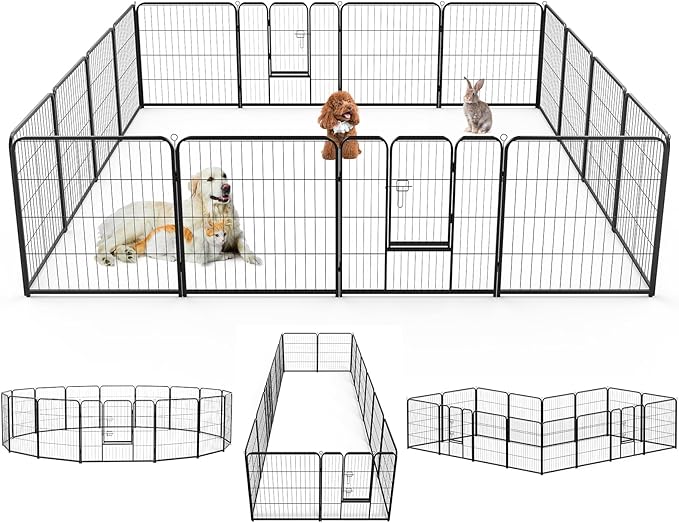 NEWBULIG Dog Playpen Indoors 32 Inch 16 Panels for Small and Medium Dogs Portable and Foldable Pet Fence with Door Heavy Duty Metal Dog Exercise Play Pen for Outdoor Yard