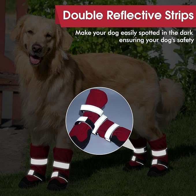 Dog Boots with Fleece Lining, Waterproof Dog Shoes for Medium and Large Dogs - Reflective, Non Slip, 2PCS Outdoor Snow Dogs Boots & Paw Protectors for Winter