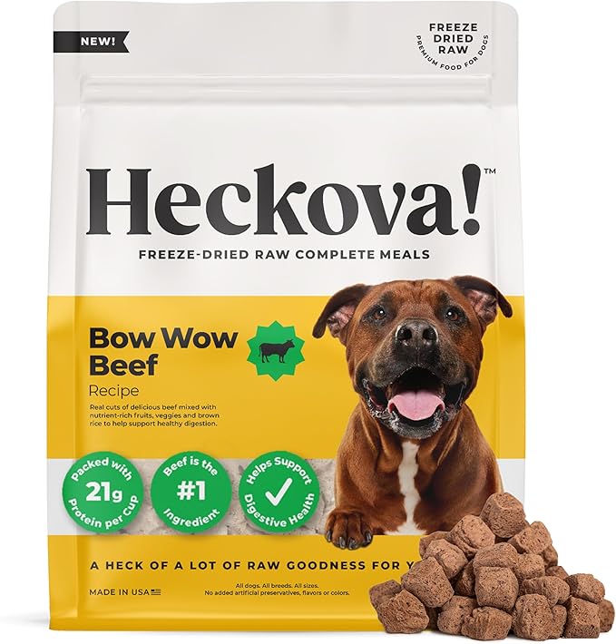 Bow Wow Beef - Freeze Dried Raw Dog Food, Complete Meal & Topper, Beef Liver and Kidney Bites for Training - High Protein (21g Per Cup) - Best Dog Stocking Stuffers, Made in The USA, 8oz Bag