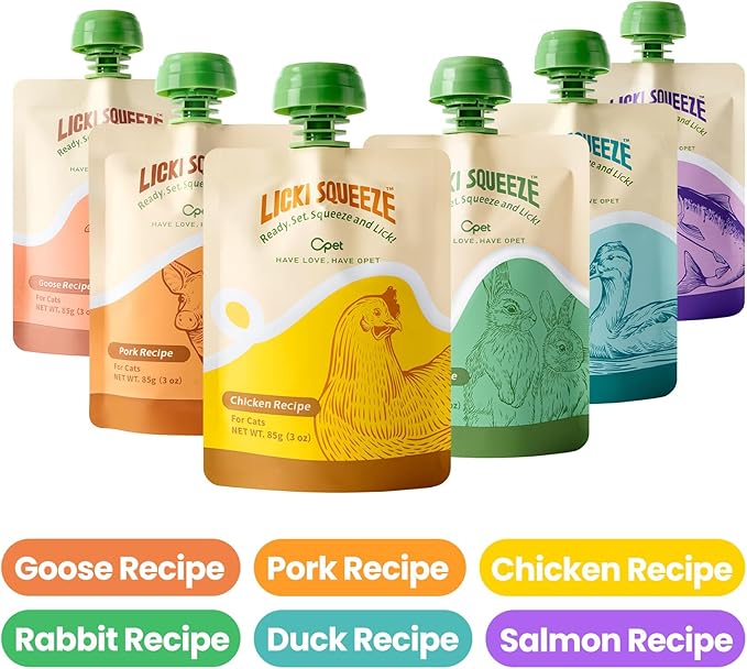 OPET Pate Wet Cat Food Lickable Bisque Wet Cat Treats Cat Food Topper,Free Grain, No by-Product,No Fillers, Thick & Squeezable, 3oz Pouch (Pack of 6)