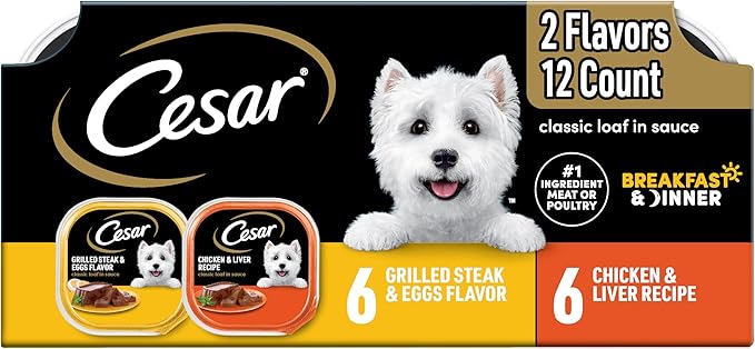 Cesar Wet Dog Food Classic Loaf in Sauce, Beef Recipe, Filet Mignon Flavor, Grilled Chicken Flavor, and Porterhouse Steak Flavor, 3.5 oz. Easy Peel Trays, Variety Pack, 12 Count