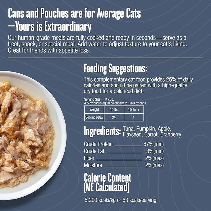 Whole Life Cat Freeze Dried Cat Food - Human-Grade Wet Food Toppers, Single Ingredient Snacks & Lickable Treats, Instantly Hydrating Natural Broth Just Add Water, Made in USA - Shredded Tuna, 4.5 Oz