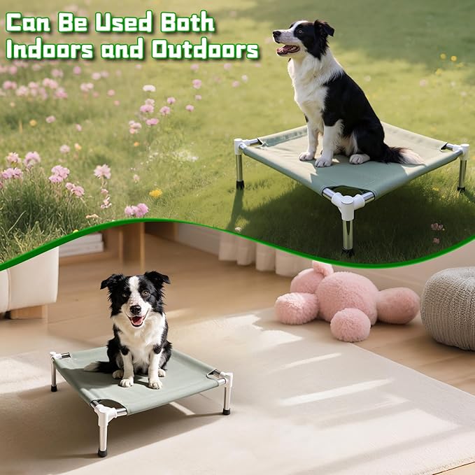 Makerfire Elevated Dog Bed, Indoor/Outdoor Raised Dog Cot for Small Dogs, Detachable Pet Bed with Non-Slip Feet, Polyester Cotton (19.5'' L x 19.5'' W x 6.4" H)