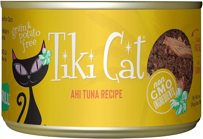 Tiki Cat Grill, Ahi Tuna, High-Protein and 100% Non-GMO Ingredients, Wet Whole Foods Cat Food for All Life Stages, 6 oz. Cans (Pack of 8)