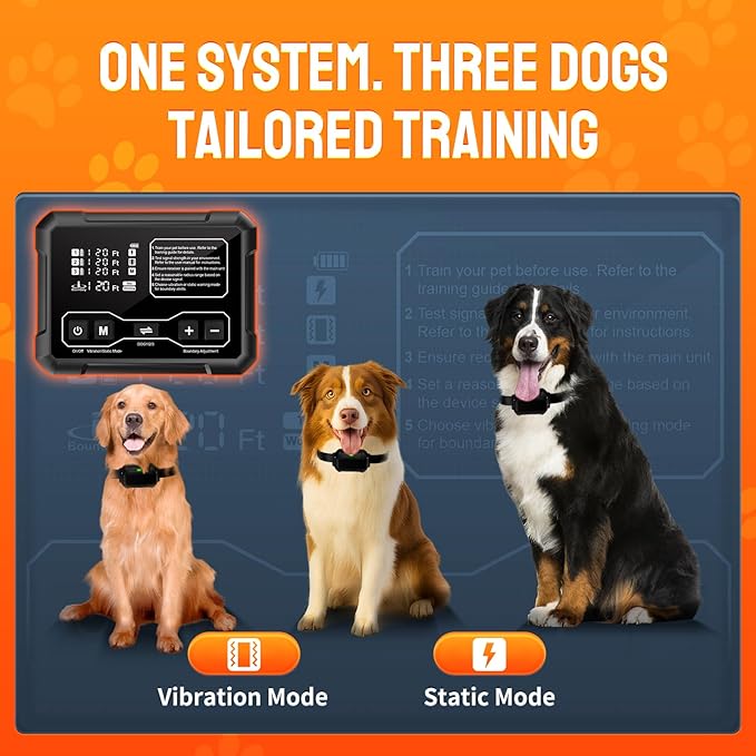 Wireless Dog Fence System, Indoor & Outdoor, 1 Acre High-Precision Radar Wireless Dog Fence System, Real-time Monitoring, 9-26in Medium & Large Breeds, Not Limited by GPS Signal (for Two Dogs)