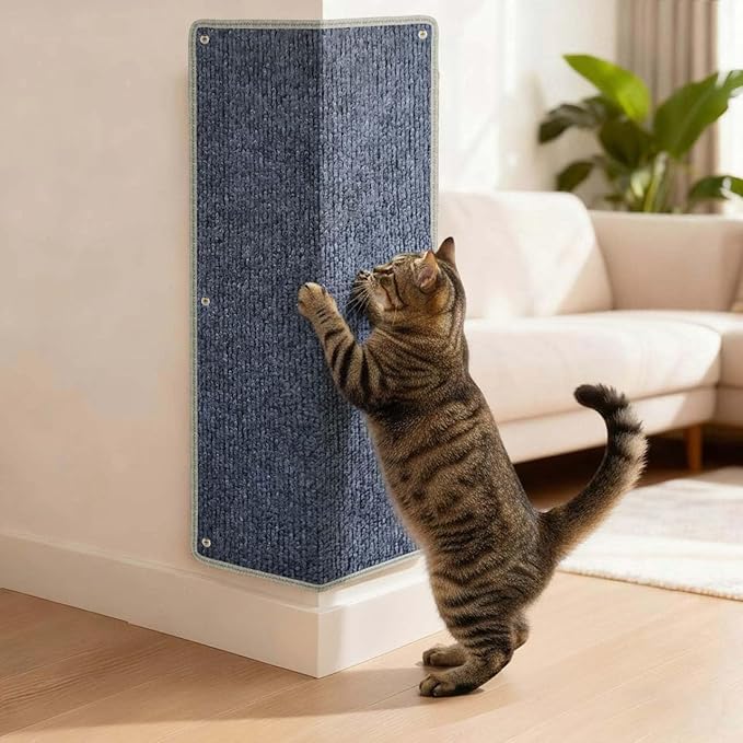 Corner Cat Scratcher & Wall Cat Scratcher - Double-Sided Usable Thick Carpet Pad, Edge-Wrapped Design for Durability, 2 Installation Ways - Indoor Cat Scratching Post for Furniture & Wall Protection
