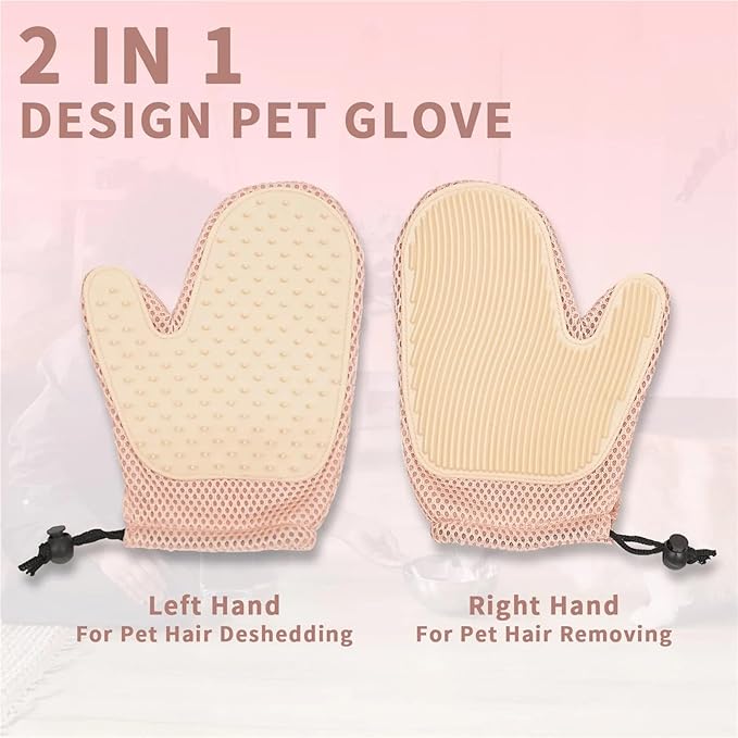 2Pcs Pet Hair Removal Gloves, Efficient Grooming Gloves for Pet Hair Deshedding and Removing, Reusable Cat & Dog Hair Remover Glove for Couch, Furniture, Carpet