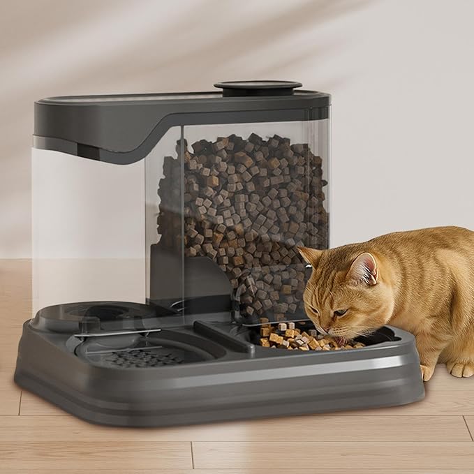 Gravitational Pet Feeder and Water Dispenser Set, Automatic Pet Feeder for Cats Dogs Saving Feeding Station Reduces Waste, Suitable for Dogs Cats Pets Animals Large Capacity (Black)
