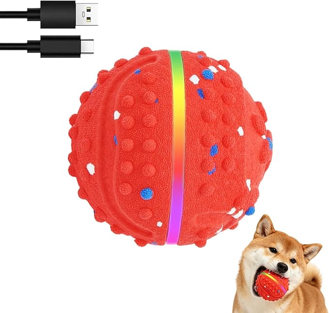 Smart Dog Ball Toy, Waterproof Bouncing Chewer, Play Device with 3 Modes and Lights Household Supply for Medium and Large Breeds Outdoor Indoor Organizer for Exercise Training Pet Boredom Daily