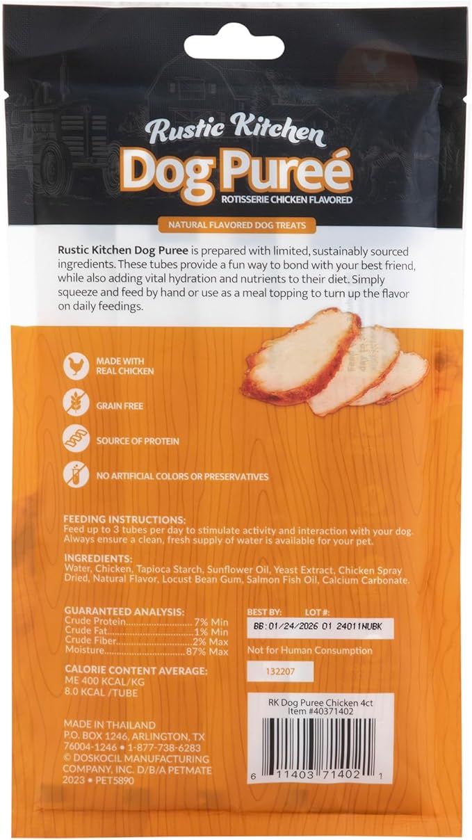 Wild Eats Lickable Dog Treat Rotisserie Chicken 4 ct, High Protein Dog Puree Snack or Meal Topper for All Breeds, Small, Medium and Large Dogs