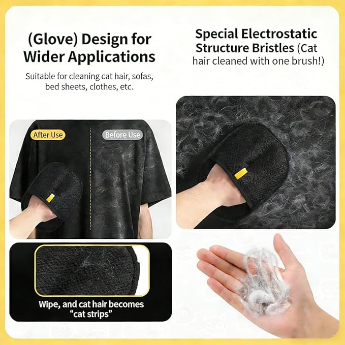 Pet Hair Removal Gloves, Pet Hair Remover Electrostatic Gloves, Reusable Static Grooming Mitt for Dogs & Cats On Couch, Carpet, Car Seats (1Pc-B)