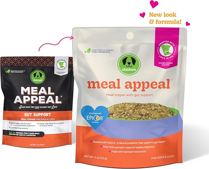 Stashios: Meal Appeal: Gut Support Food Topper - Beef 4 Oz - Dogs & Cats, Slow Baked Powder, Enhance Food Flavor, Support Nutrition & Health (Pack of 2)