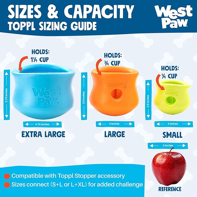 WEST PAW Zogoflex Toppl Interactive Treat Dispensing Puzzle Dog Toy for Mental Stimulation & Enrichment-Holds Kibble & Treats-Lickable, Freezable & Dishwasher Safe-Made in USA-XL-Tangerine