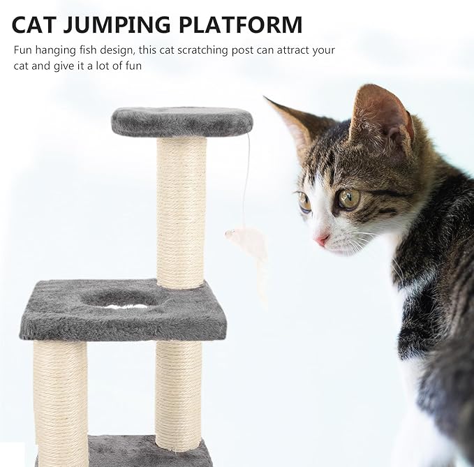 Alipis 3-Layer Vertical Cat Scratching Post with Sisal Rope Integrated Comfortable Kitten Scratcher Tower for Indoor Cats and Grooming Furniture