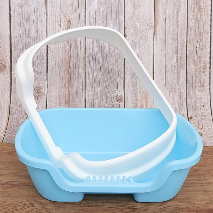 Cat Litter Cat Litter Box Semi Enclosed Cleaning Bath Basin Plastic Toilet with Scoop Portable Open Box for Dogs Small Pets (Blue)