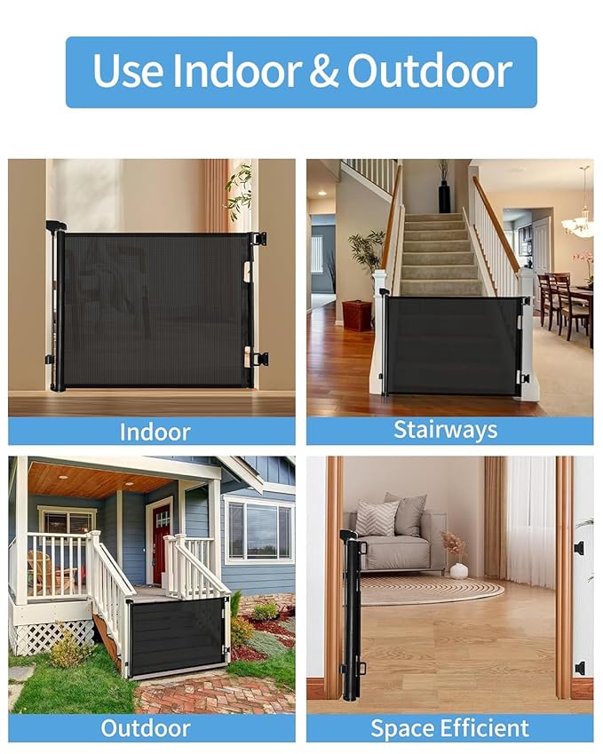 (2 Pack) Retractable Baby Gate for Doorways and Stairs, Mesh Safety Gate for Pet, Indoor & Outdoor Use, One-Hand Operation, Easy Installation, 33.6" Tall, Expands to 55" Wide（Black,33.6"x55")