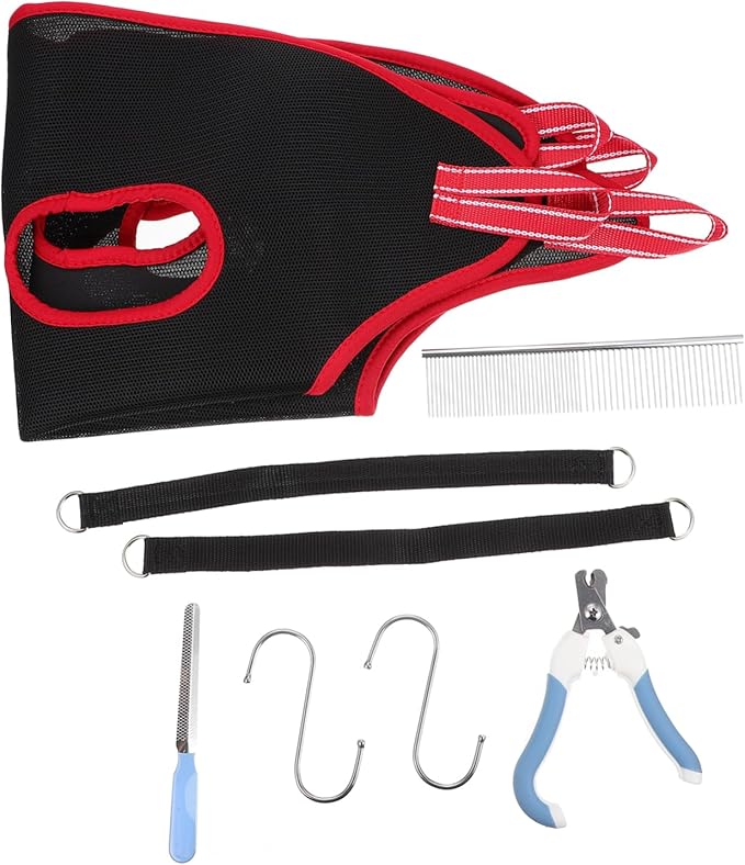 1set Pet Grooming Hammock for Cats Dogs Breathable Sling for Easy Nail Trimming Grooming Design for Small to Medium Pets Convenient Helper Red Set