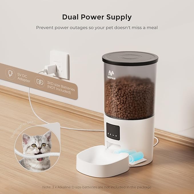 IMIPAW Automatic Cat Feeder, 5L Pet Dry Food Dispenser with Timed Programmable Portion Control, Dual Power Backup, with Desiccant Bag, 1-10 Meals, Easy Set Up, 10 Meals Per Day for Cats and Puppies