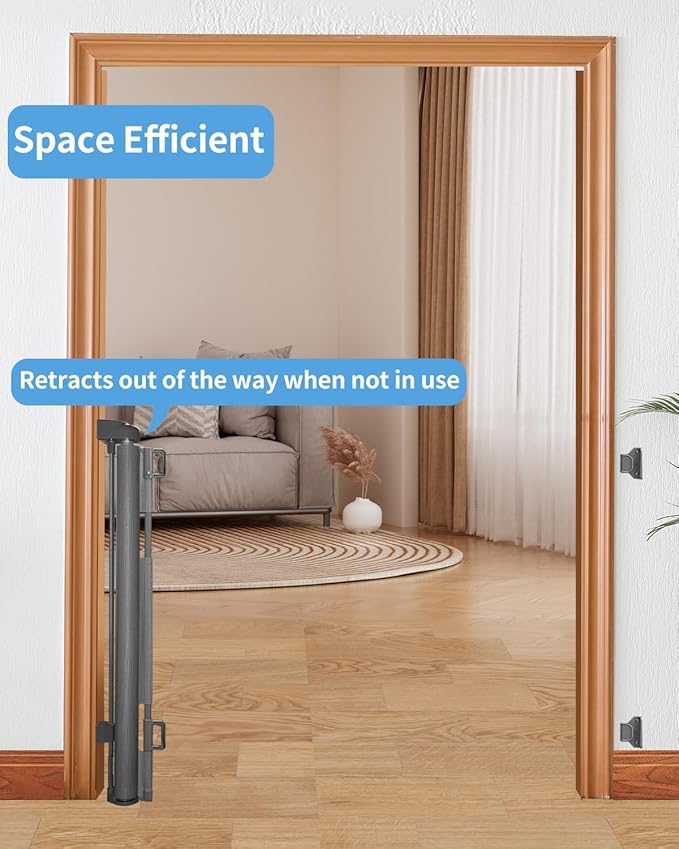 Retractable Baby Gate for Doorways and Stairs, Mesh Safety Gate for Pet, Indoor & Outdoor Use, One-Hand Operation, Easy Installation, 33.6" Tall, Expands to 55" Wide（Grey,33.6"x55")
