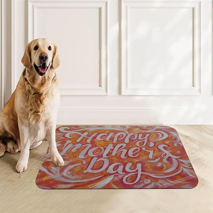 Non Slip Mat for Dog Pet Cat Dog Food Mats Happy Mother's Day Floral Gift for Mom Ix Water Bowl Mat Quick Dry Absorbent Cat Feeding Mats 24x16In