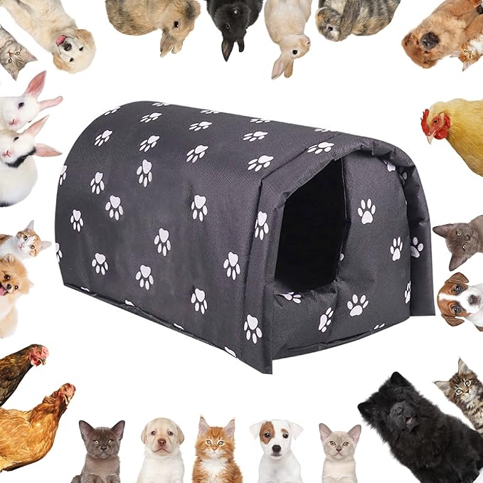 Fhiny Stray Cats Shelter, Waterproof Outdoor Cat House Foldable Warm Pet Cave for Winter Wild Animal Tent Bed Anti-Slip Kitten Cave for Feral Cat Dog Puppy Weatherproof Black (L:21.7"×16"×14.5")