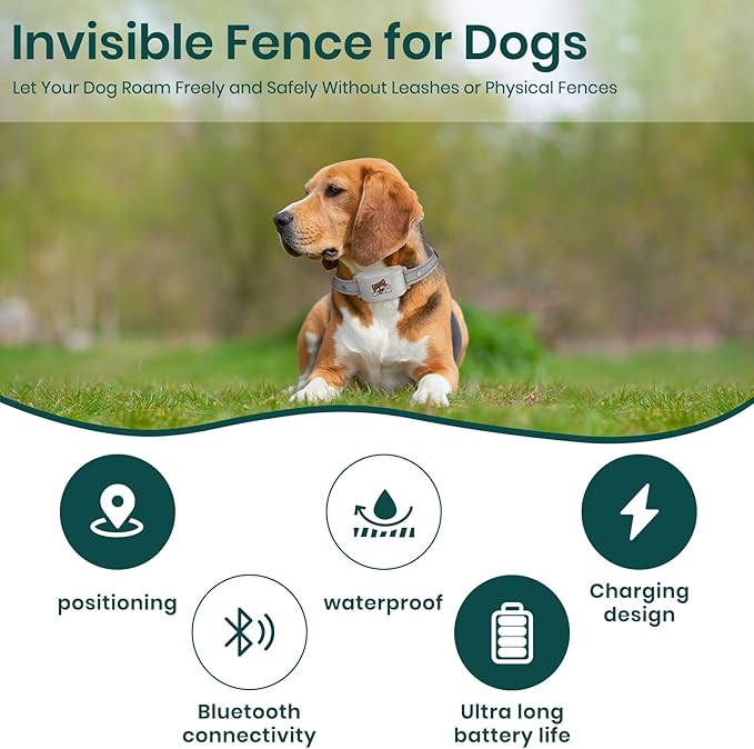 GPS Dog Fence with No Monthly Subscription, 1-Mile Range Wireless Dog Fence, Rechargeable Waterproof Collar with 3 Training Modes, Virtual Boundary for Medium & Large Dogs