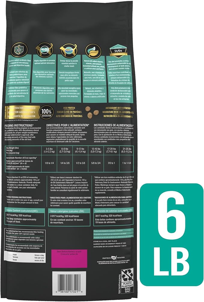Purina Pro Plan Veterinary Diets EN Gastroenteric Naturals With Added Vitamins, Minerals and Nutrients Feline Formula Natural Dry Cat Food - 6 lb. Bag