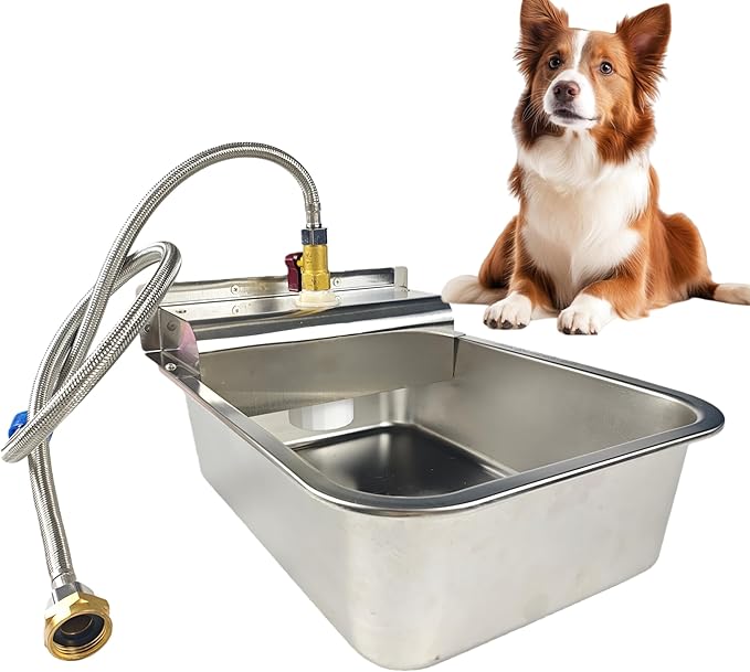 Small Automatic Dog Water Dispenser, 9L Stainless Steel Dog Water Bowl for Outdoor, for Puppies, Kittens, Lambs,Chickens, Livestock,Anti Tip, Fits GHT 3/4'' Faucet