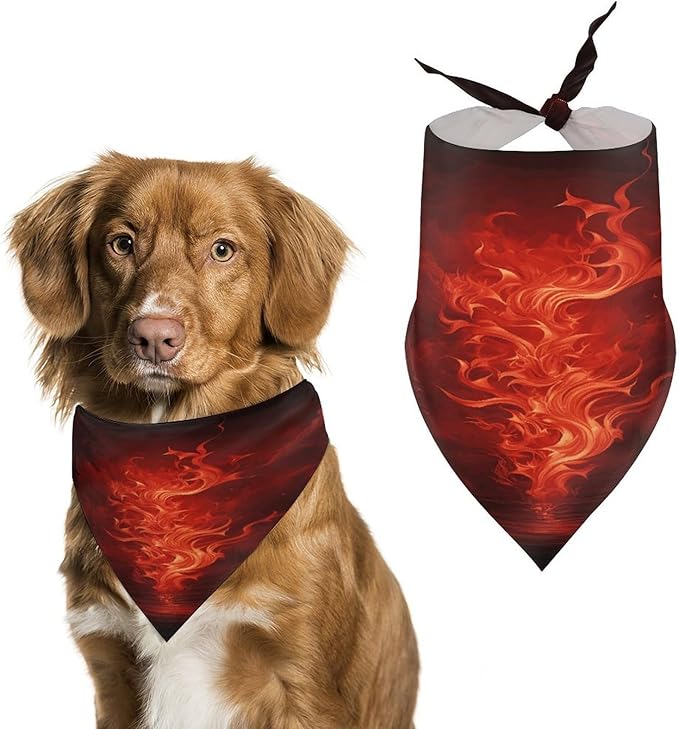 Dog Bandana Spring Pet Scarf Adjustable Triangle Red Flame Printing Dog Bib Washable Polyester Puppy Bandana for Small Medium Large Dogs Cat Birthday Party Supplies