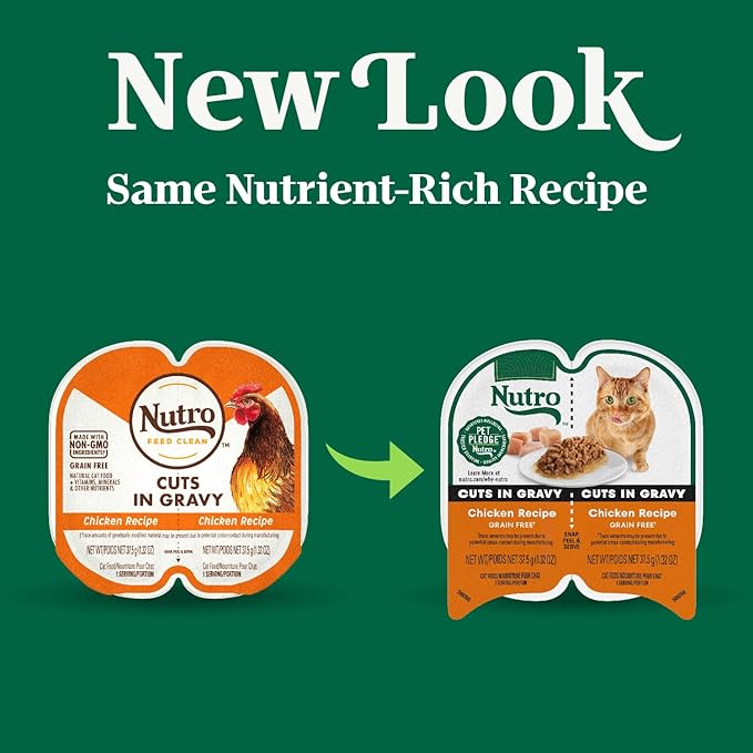 Nutro Perfect Portions Wet Cat Food Cuts in Gravy Chicken Recipe, Cat Food Wet Recipe, 2.64 oz. Twin-Pack Trays (24 Count)