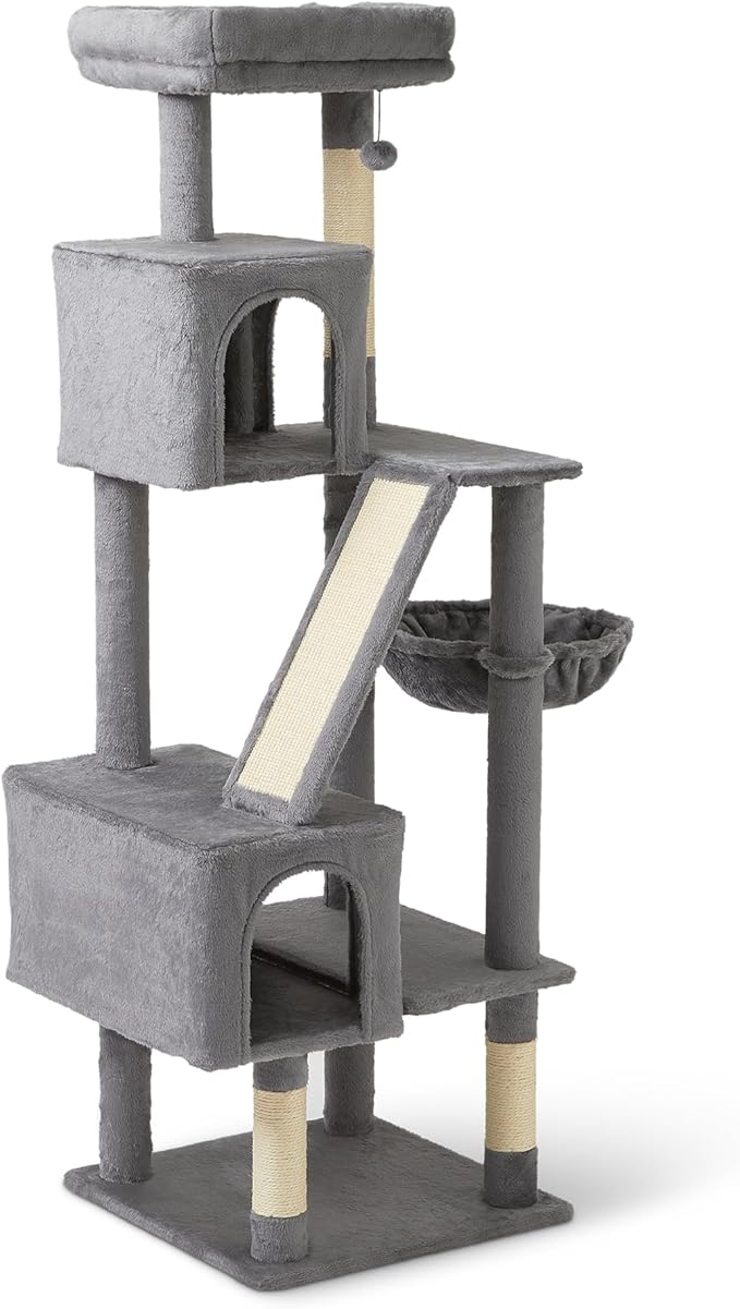 Amazon Basics Indoor Cat & Kittens Multi-Level Climbing Activity Tower with Scratching Posts, FSC Certified, 60.1" (152.7cm) H, Grey