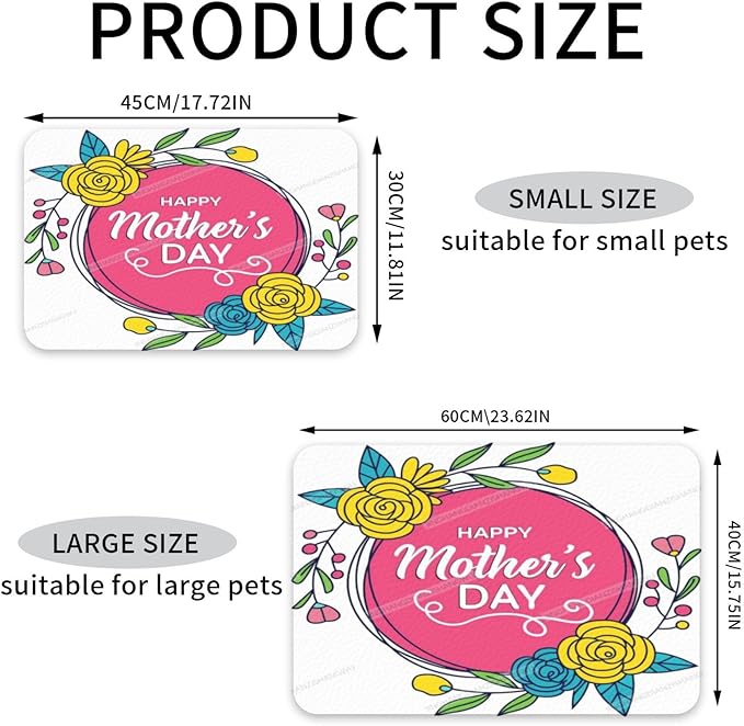 Dog Food Mats for Floors Absorbent Pet Cat Food Mat Happy Mother's Day Floral Gift Mom Kk Non Slip Dogs Bowl Mats for Water Dog Placemats Feeding Mat Pet Supplies 24x16In