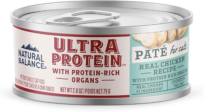 Natural Balance Ultra Protein Wet Cat Food Pate, Real Chicken Recipe with Protein-Rich Organs for Cats, Pate Cat Food with High Protein - 2.8 oz. (Pack of 24)