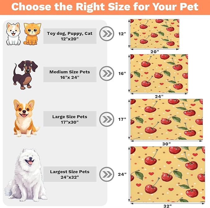 Cherry Fruit Dog Food Mat for Floors Absorbent Dog Bowl Mat for Food and Water Dispenser Quick Dry Cat Food Placemat Pet Supplies 12" x 20", Love Polka Dot