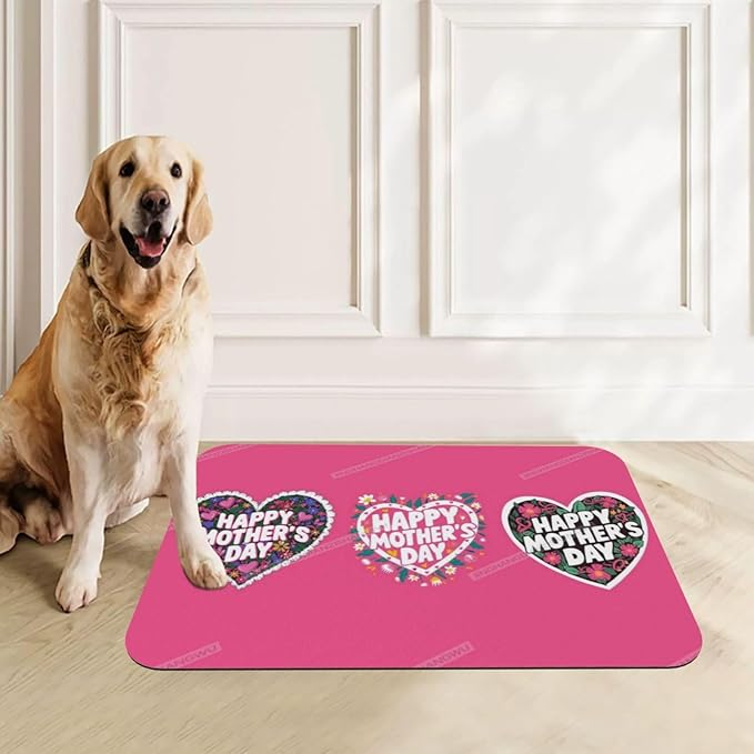 Dog Food Mat Happy Mother's Day Floral Heart Gift for Mom Bv Absorbent Water Bowl Mats Cat Pet Feeding Placemats 18X12In