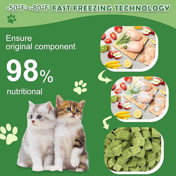 Freeze Dried Cat Grass Treats - Natural Dental Chew Sticks for Teeth Cleaning,Hairball Removal & Digestion, Crunchy Cat Snack (80g)