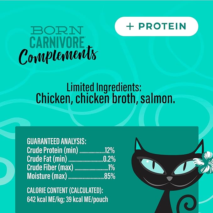 Tiki Cat Born Carnivore Complements Wet Cat Food Topper, Chicken & Salmon 2.1 oz. Pouch (12 Count)
