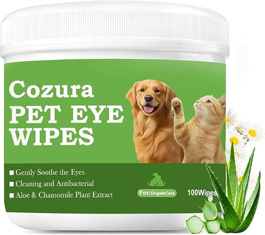 Dog Eye Wipes, Tear Stain Remover for Dogs & Cats - 100ct Hypoallergenic Pet Eye Cleaning Pads for Crust, Gunk & Discharge - Gentle Puppy Grooming Wipes for Sensitive Eyes, Wrinkles & Folds