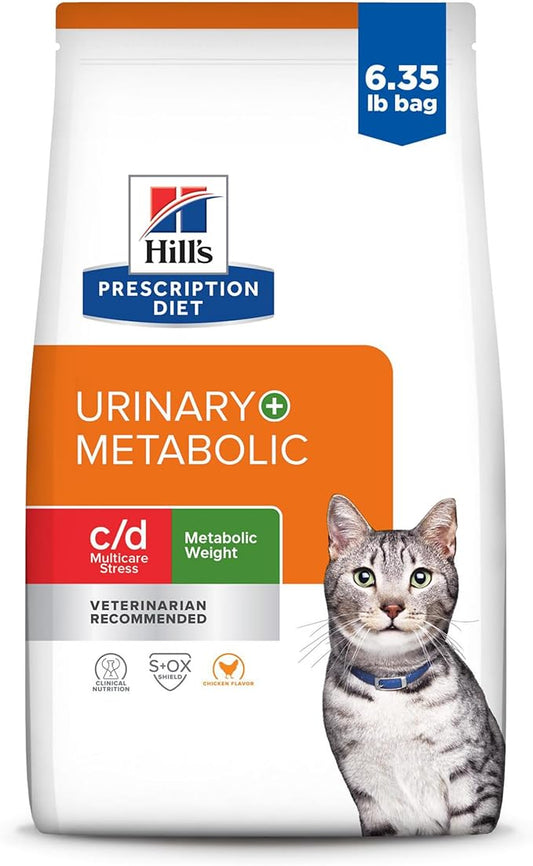 Hill's Prescription Diet c/d Multicare Stress + Metabolic, Urinary Stress + Weight Care Chicken Flavor Dry Cat Food, Veterinary Diet, 6.35 lb. Bag