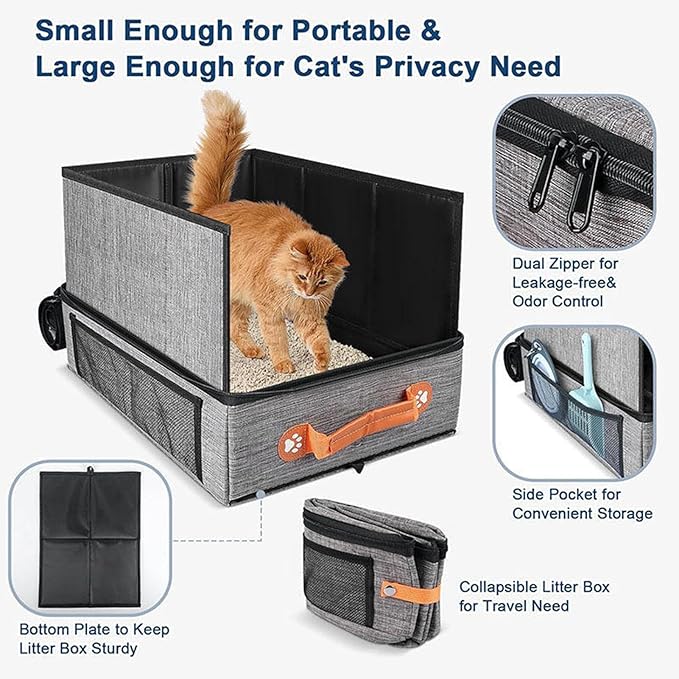 Portable Cat Litter Box - Folding Travel Pan, Compact Pet Container, Waterproof Poop Holder, Easy Clean Design | Lightweight Storage Organizer, for Road Trips Camping Apartment Car Hotel Indoor Cats