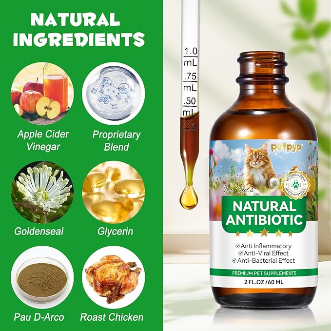Antibiotics for Cats, Natural Antibiotic Drops Supports Immune & Allergy & Itch Relief, Vitamins Herbal Supplement, Pet Supplies Cats UTI Antibiotics, Chicken Flavor - 2 fl oz / 60ml