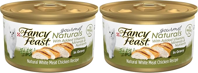 Fancy Feast Purina Wet Cat Food Gourmet Naturals White Meat Chicken Recipe in Wet Cat Food Gravy - 3 oz. Cans,(Pack of 24)