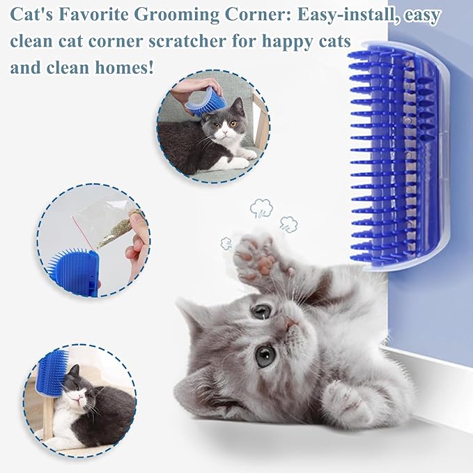 4-Piece Cat Grooming Set: Self-Cleaning Slicker Brush, Brush Glove, and 2 Wall Scratchers for Shedding, Detangling, and Relaxing Care for Cats with All Fur Types.