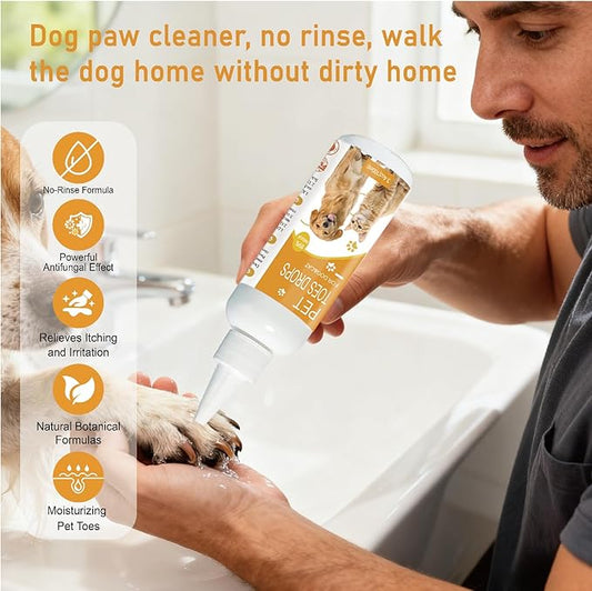 Paw Cleaner for Dogs -3.4 oz (Approx. 100 ml) Dog Toe Cleaner - Natural, Gentle, No-Rinse Formula & Deep Cleaning Dirty Paws,Safe for All Dogs & Cats